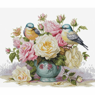 Vase avec roses et oiseaux B7038 Luca-S