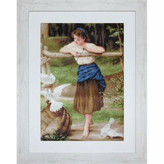 Jeune fille jouant avec des pigeons B516 Luca-S