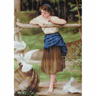 Jeune fille jouant avec des pigeons B516 Luca-S