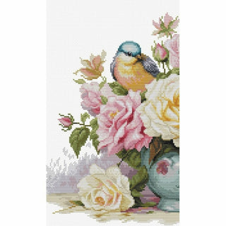 Vase avec roses et oiseaux B7038 Luca-S