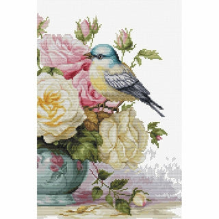 Vase avec roses et oiseaux B7038 Luca-S